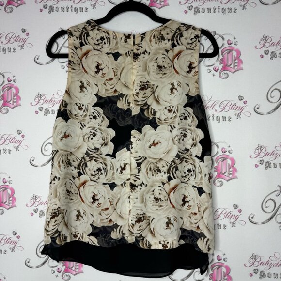 Rose + Olive tank top blouse roses cream Floral Sleeveless Top - Beige and Black - Picture 2 of 13